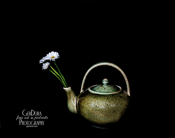 Daisies in Korean Green Celadon Teapot